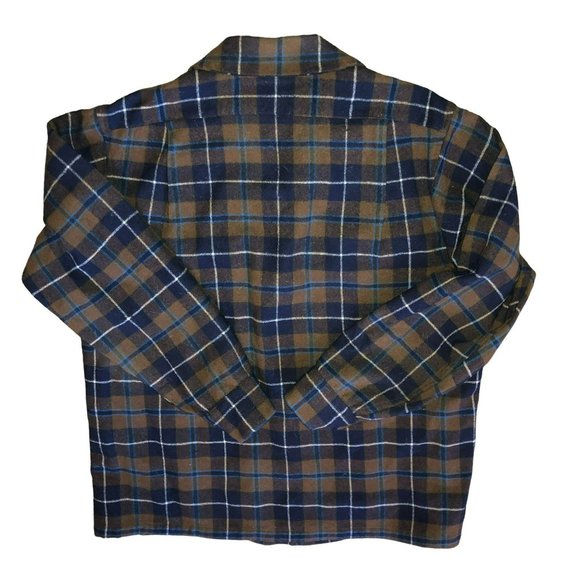 VTG PENDLETON ORIGINAL BOARD SHIRT SZ L LOOP COLLAR WOOL USA BROWN SURF PLAID - Picture 6 of 8